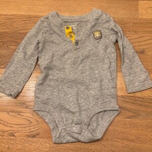 Carters Gray Long Sleeve Henley Bodysuit Boys Girls 12 M Wilderness Ranger Patch